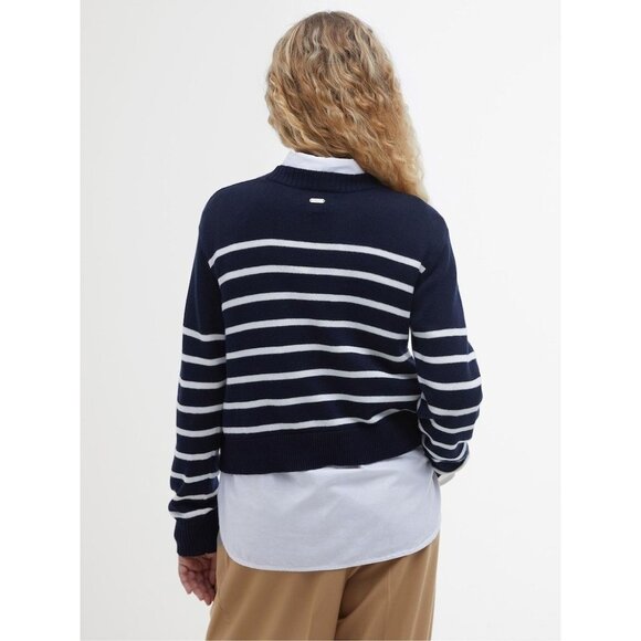 130$ Barbour Breton Emery Striped Crew Neck Knitted Jumper Sweater Size 16 Blue - Picture 3 of 4